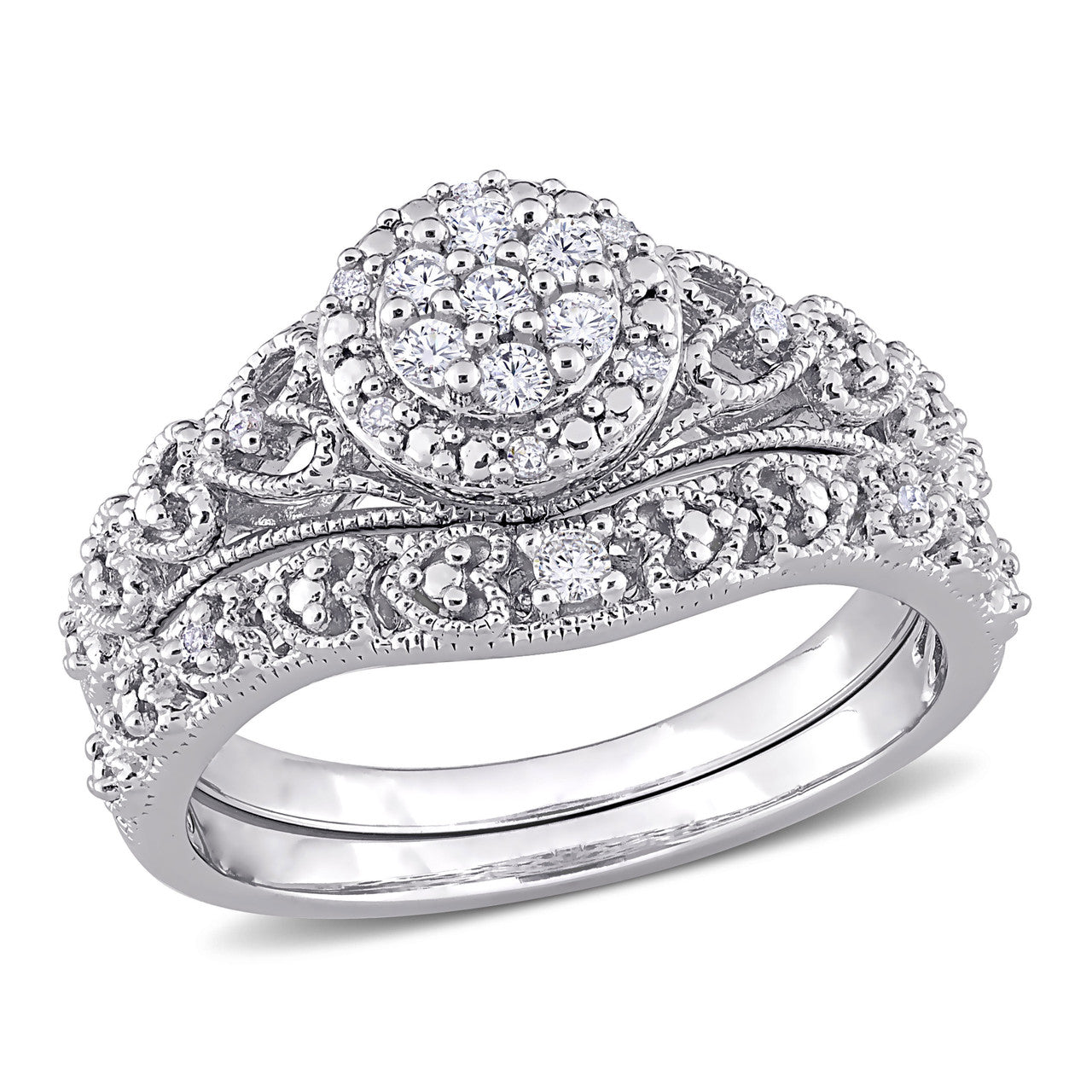 Ice Jewellery 1/5 CT TDW Diamond Bridal Set Ring in Sterling Silver - 75000005414 | Ice Jewellery Australia