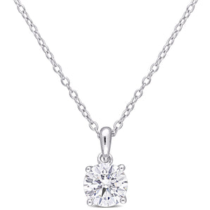 Ice Jewellery 1 CT TGW Created White Moissanite Solitaire Pendant With Chain in Sterling Silver - 75000005451 | Ice Jewellery Australia