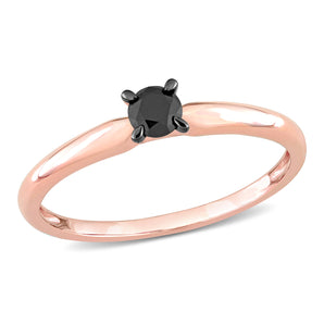 Ice Jewellery 1/4 CT Black Diamond Solitaire Ring in 14k Pink Gold w/ Black Rhodium Plated -  75000005523 | Ice Jewellery Australia