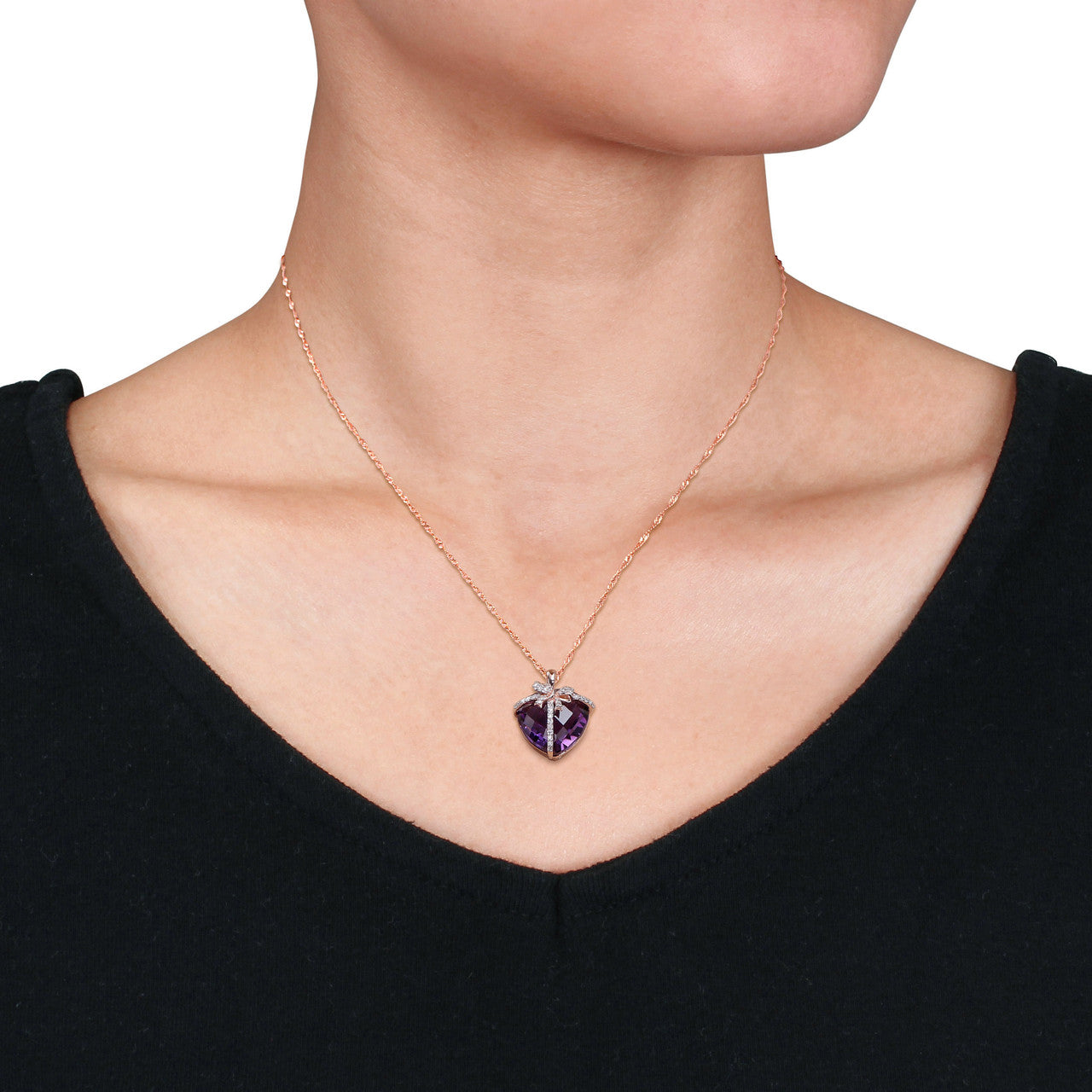 Ice Jewellery 1/8 CT Diamond And 12 CT Amethyst Bow Pendant With Chain in 10k Pink Gold - 75000005662 | Ice Jewellery Australia
