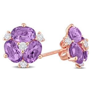 Ice Jewellery 1/4 CT Diamond And 2 4/5 CT Amethyst-Africa Floral Stud Earrings in 14k Pink Gold - 75000005678 | Ice Jewellery Australia