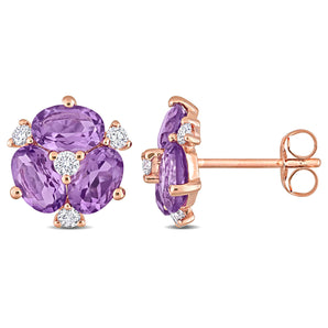 Ice Jewellery 1/4 CT Diamond And 2 4/5 CT Amethyst-Africa Floral Stud Earrings in 14k Pink Gold - 75000005678 | Ice Jewellery Australia
