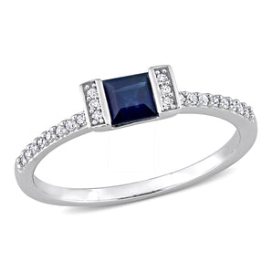 Ice Jewellery 1/10 CT Diamond And 0.45 CT Blue Sapphire Engagement Ring in 14k White Gold - 75000005689 | Ice Jewellery Australia