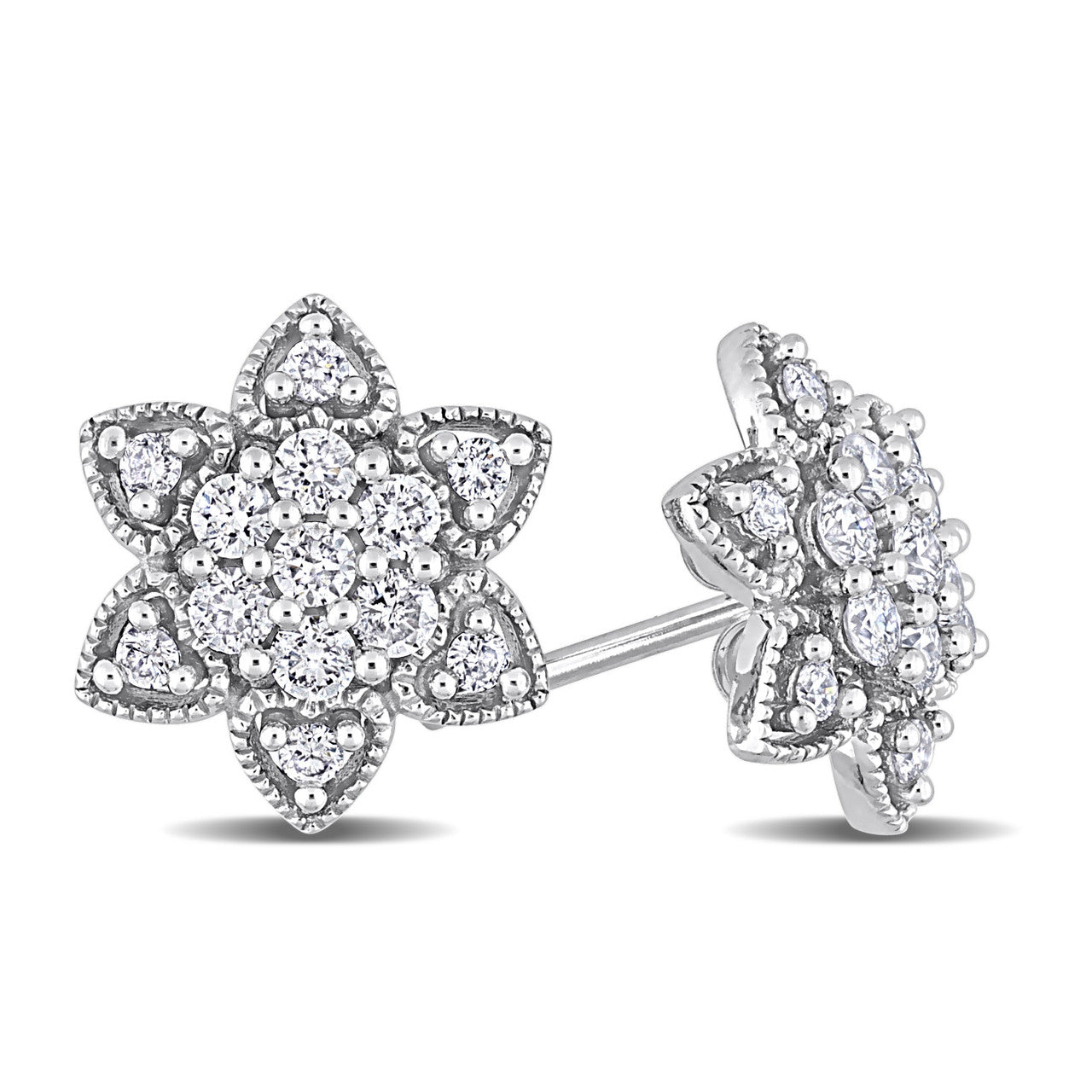 Ice Jewellery 1/2 CT Diamond Flower Star Stud Earrings in 14k White Gold - 75000005701 | Ice Jewellery Australia