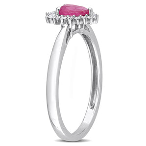 Ice Jewellery 1/8 CT Diamond And 1/2 CT Ruby Halo Ring in 14k White Gold - 75000005699 | Ice Jewellery Australia
