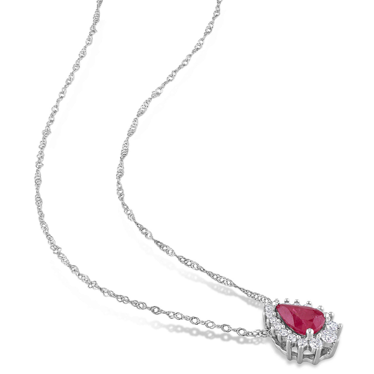 Ice Jewellery 1/8 CT Diamond & 1/2 CT Ruby Halo Drop Pendant With Chain in 14k White Gold - 75000005703 | Ice Jewellery Australia