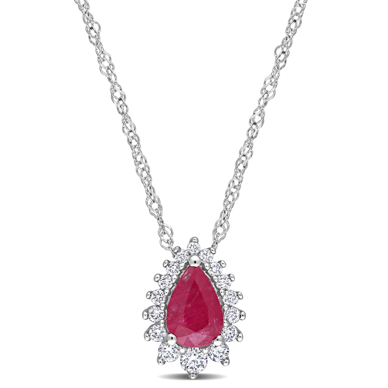 Ice Jewellery 1/8 CT Diamond & 1/2 CT Ruby Halo Drop Pendant With Chain in 14k White Gold - 75000005703 | Ice Jewellery Australia