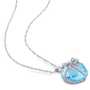 Ice Jewellery 1/8 CT Diamond & 14 1/2 CT Blue Topaz - Sky Bow Pendant With Chain in 10k White Gold - 75000005661 | Ice Jewellery Australia