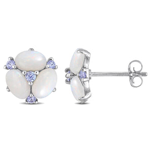 Ice Jewellery 1 5/8 CT Opal Tanzanite Flower Stud Earrings in 14k White Gold - 75000005681 | Ice Jewellery Australia