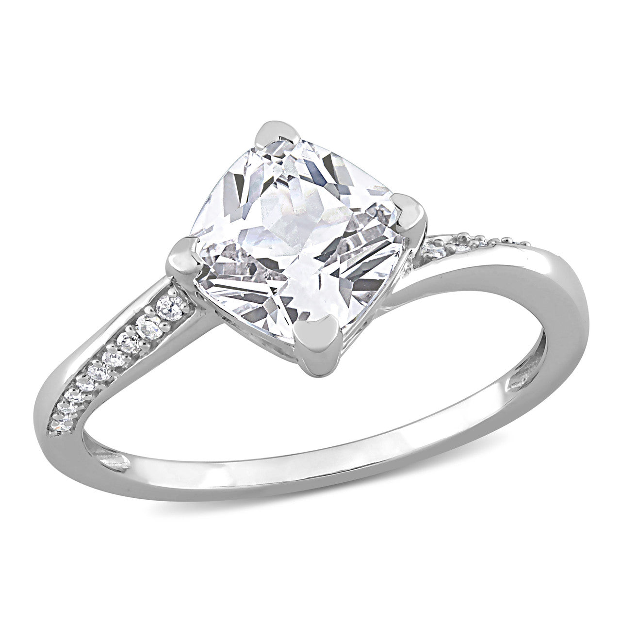Ice Jewellery 0.07 CT Diamond And 2 CT Created White Sapphire Solitaire Ring in 10k White Gold - 75000005719 | Ice Jewellery Australia