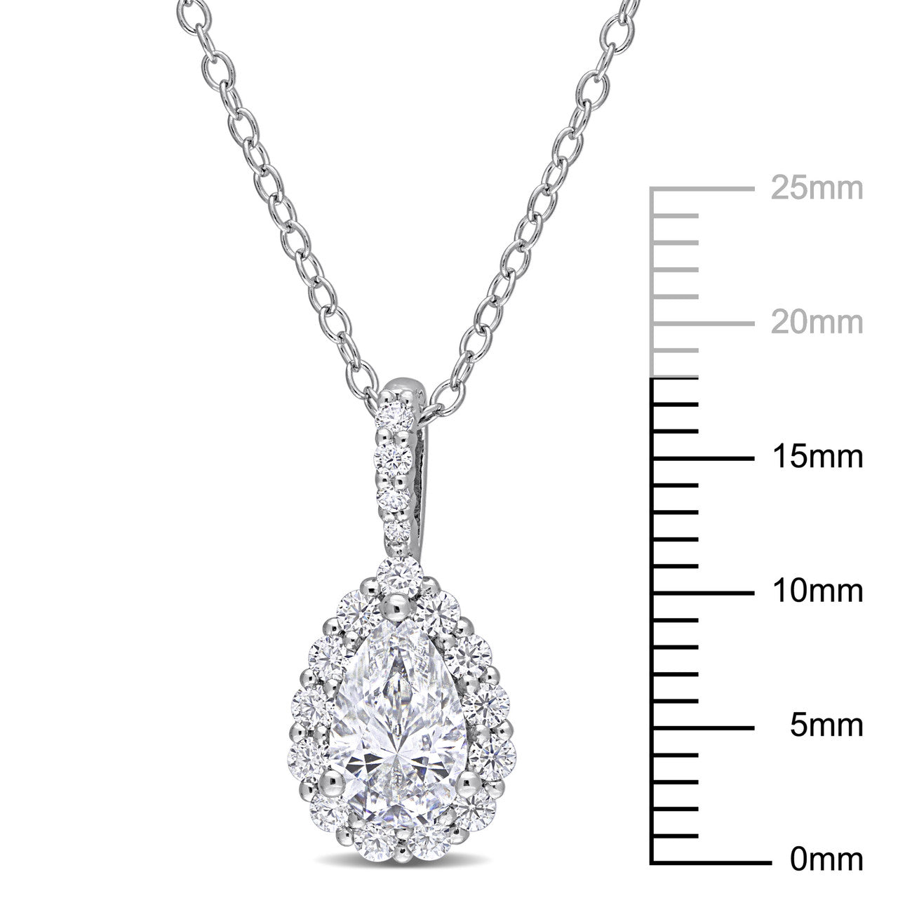 Ice Jewellery 1 1/3 CT Created Moissanite-White Halo Drop Pendant With Chain in Sterling Silver - 75000005746 | Ice Jewellery Australia