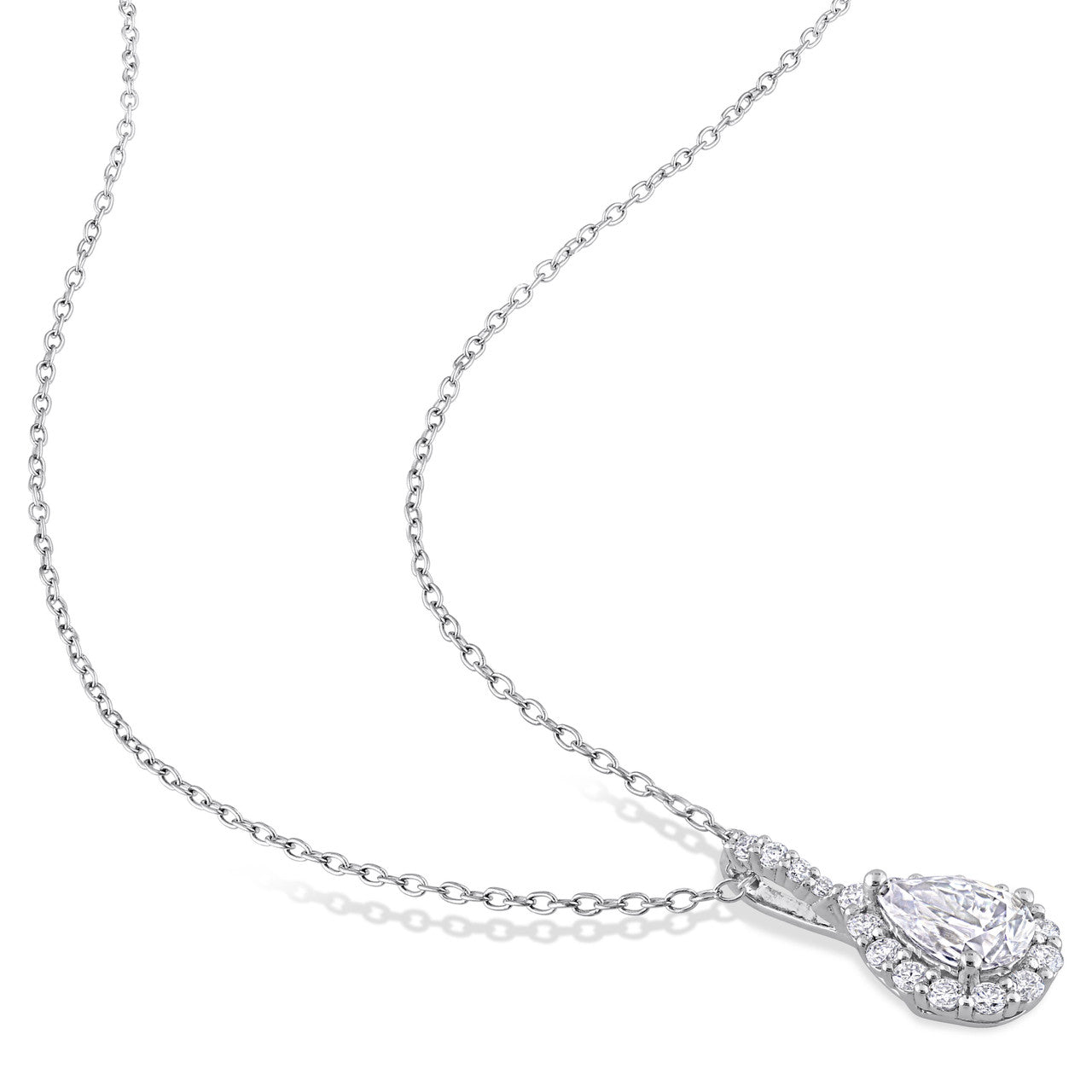 Ice Jewellery 1 1/3 CT Created Moissanite-White Halo Drop Pendant With Chain in Sterling Silver - 75000005746 | Ice Jewellery Australia