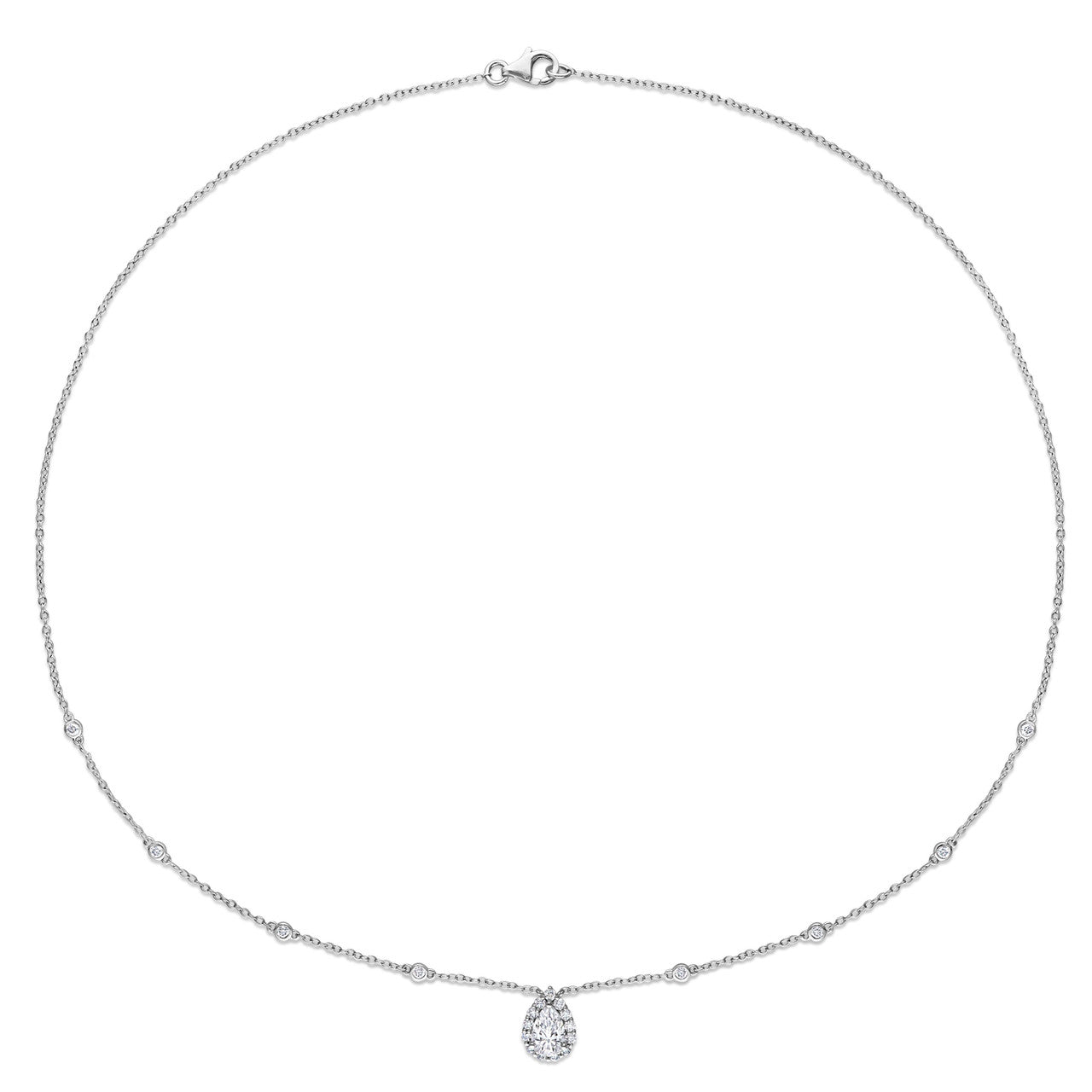Ice Jewellery 1 1/2 CT Created Moissanite-White Halo Drop Necklace With Chain in Sterling Silver - 75000005753 | Ice Jewellery Australia