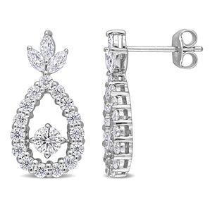 Ice Jewellery 2 CT Created Moissanite-White Flower Dangle Earrings in Sterling Silver - 75000005756 | Ice Jewellery Australia