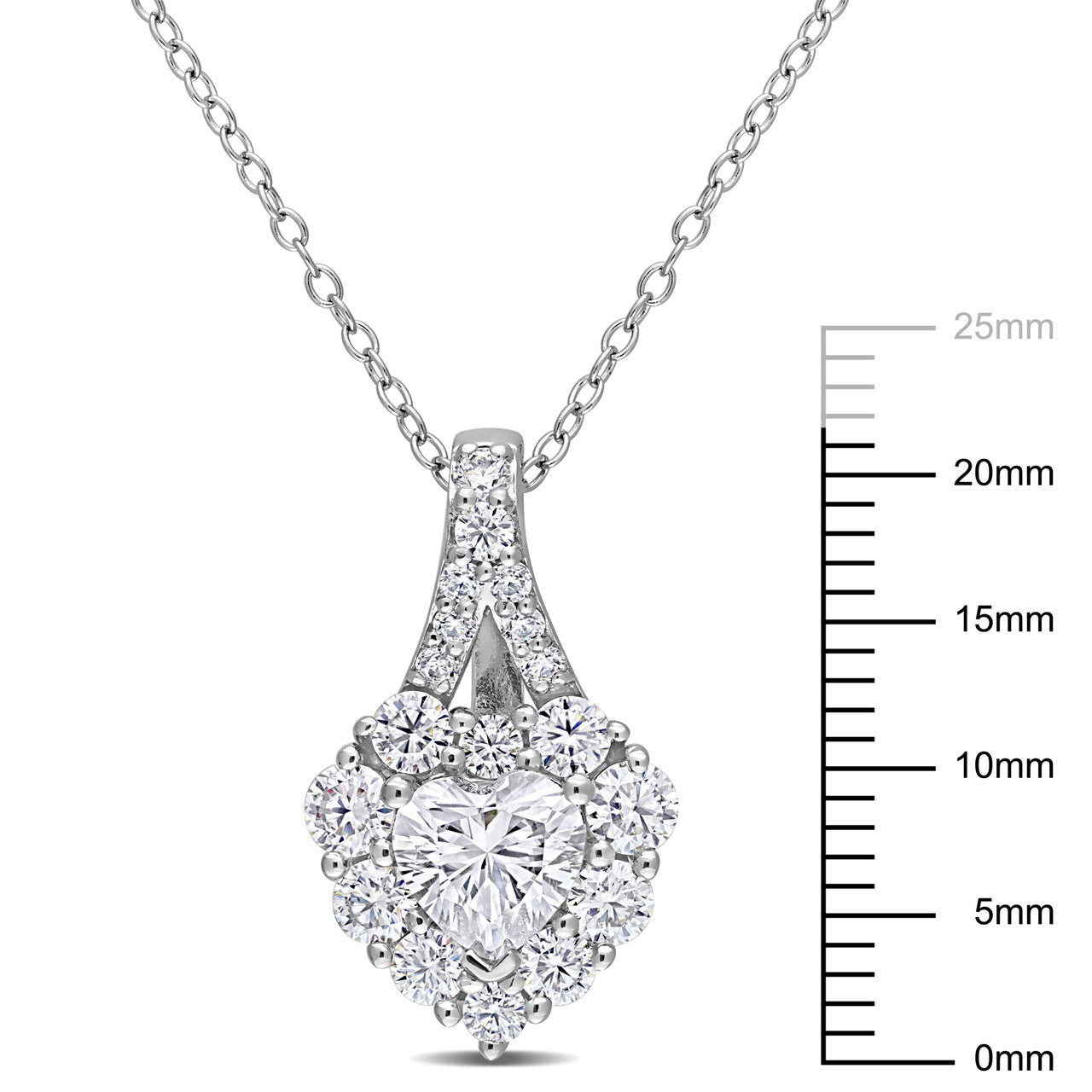 Ice Jewellery 2 CT Created Moissanite-White Halo Heart Pendant With Chain in Sterling Silver - 75000005747 | Ice Jewellery Australia