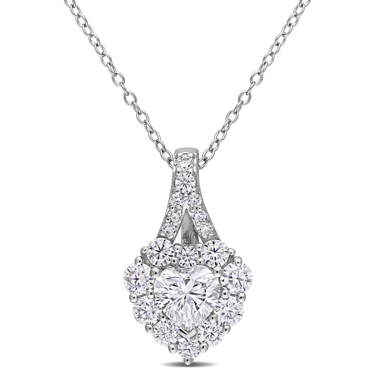 Ice Jewellery 2 CT Created Moissanite-White Halo Heart Pendant With Chain in Sterling Silver - 75000005747 | Ice Jewellery Australia