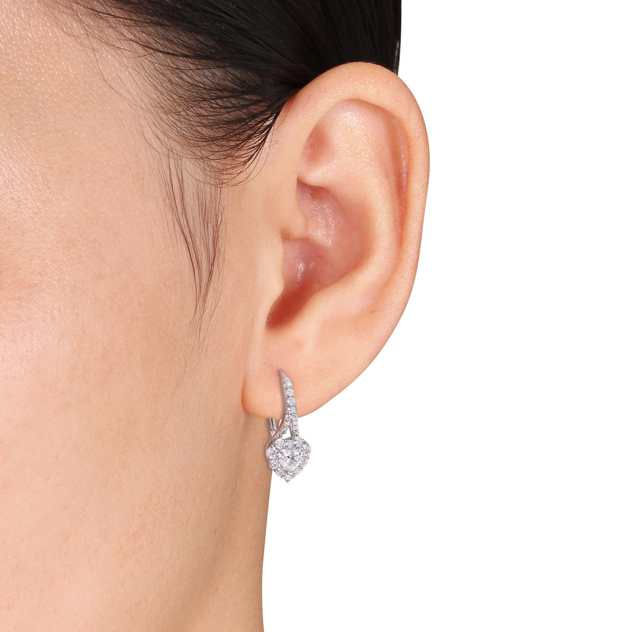 Ice Jewellery 2 CT Created Moissanite-White Halo Dangle Earrings in Sterling Silver - 75000005749 | Ice Jewellery Australia