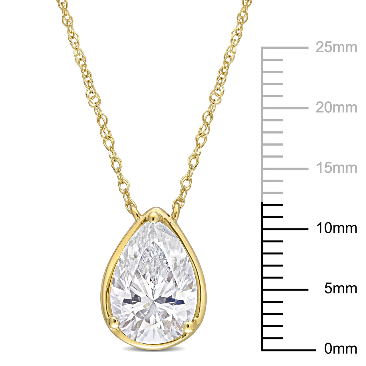 Ice Jewellery 2 CT Created Moissanite-White Solitaire Drop Pendant With Chain in 10k Yellow Gold - 75000005771 | Ice Jewellery Australia
