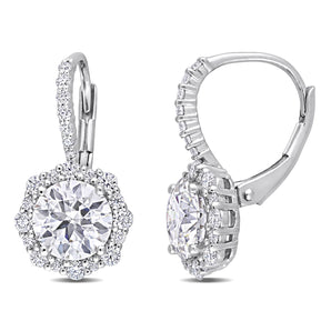 Ice Jewellery 3 1/6 CT Created Moissanite-White Halo Dangle Earrings in Sterling Silver - 75000005778 | Ice Jewellery Australia