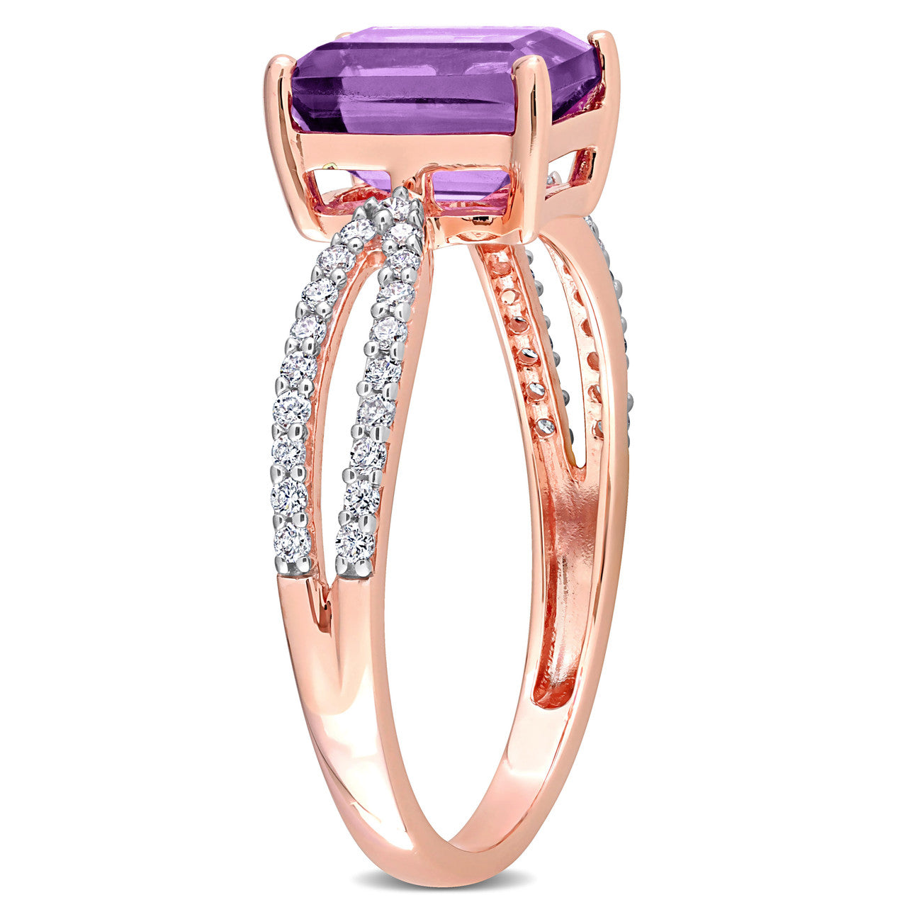 Ice Jewellery 1/5 CT Diamond And 1 1/3 CT Amethyst Split Shank Ring in 14k Pink Gold - 75000005673 | Ice Jewellery Australia