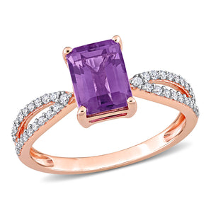 Ice Jewellery 1/5 CT Diamond And 1 1/3 CT Amethyst Split Shank Ring in 14k Pink Gold - 75000005673 | Ice Jewellery Australia