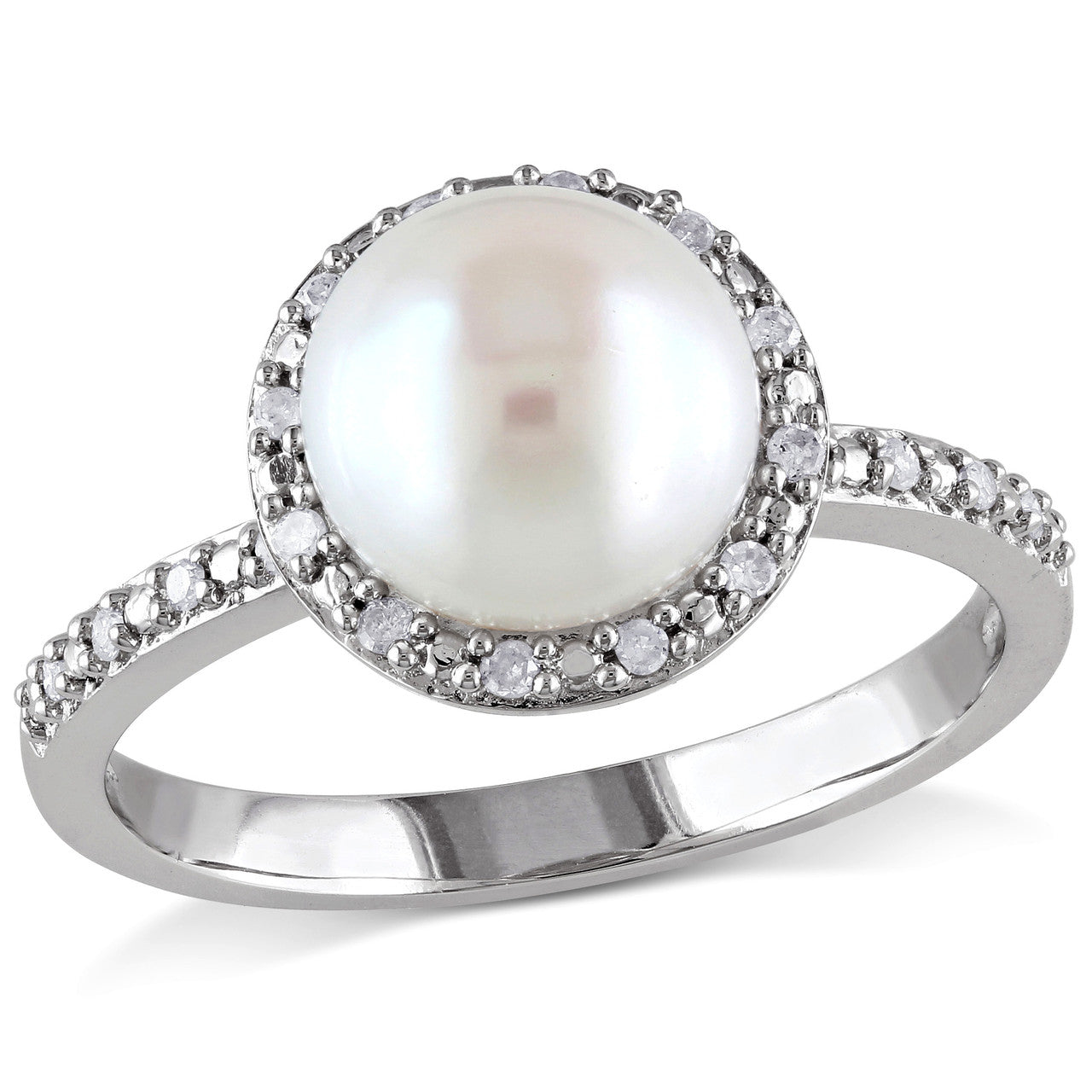 Pearl ring deals with diamond halo