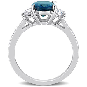 Ice Jewellery Oval Cut London Blue Topaz & 5/8 CT Oval Round Cut Diamond Engagement Ring In 14K White Gold - 75000005921 | Ice Jewellery Australia