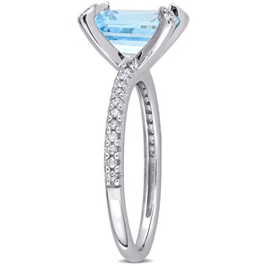 Ice Jewellery 2 CT Octagon-Cut Sky-Blue Topaz & 1/10 CT Diamond Ring In 10K White Gold - 75000005991 | Ice Jewellery Australia