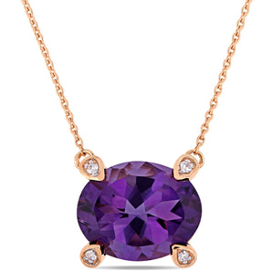 Ice Jewellery 2 3/8 CT TW Oval-Cut African-Amethyst And Diamond Accent Station Necklace In 10K Rose Gold - 75000005996 | Ice Jewellery Australia