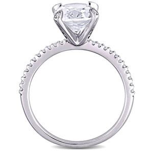 Ice Jewellery 4 1/6 CT Oval-Cut White Sapphire & 1/10 CT Diamond Engagement Ring In 10K White Gold - 75000005985 | Ice Jewellery Australia