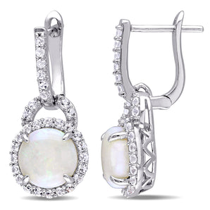 Ice Jewellery 3 1/10 CT TW Opal and  White Topaz Cuff Earrings in Sterling Silver - 75000005931 | Ice Jewellery Australia