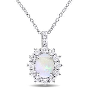 Ice Jewellery 0.02 CT TW Diamond And 2 CT TW Opal and White Topaz Fashion Pendant With Chain in Sterling Silver  - 75000005929 | Ice Jewellery Australia