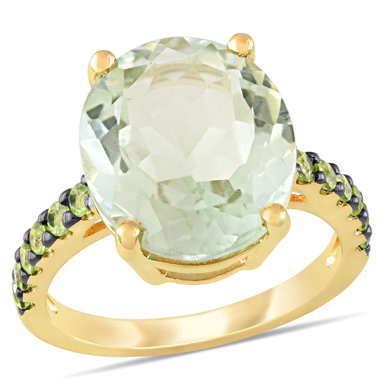 Ice Jewellery 8 CT TW Green Amethyst Peridot Cocktail Ring In Yellow Plated Sterling Silver With Black Rhodium - 75000006003 | Ice Jewellery Australia