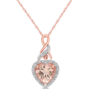 Ice Jewellery 0.06 CT TW Diamond And 1 3/4 CT TW Morganite Heart Pendant With Chain In 10K Rose Gold - 75000006082 | Ice Jewellery Australia