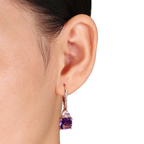 Ice Jewellery 4 1/3 CT TW Amethyst, Rose De France And Diamond Leverback Earrings In Rose Plated Sterling Silver - 75000005908 | Ice Jewellery Australia