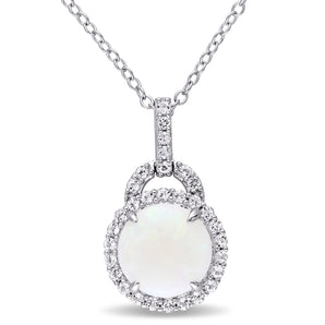 Ice Jewellery 2 1/6 CT TW Opal and White Topaz Fashion Pendant With Chain in Sterling Silver - 75000005930 | Ice Jewellery Australia