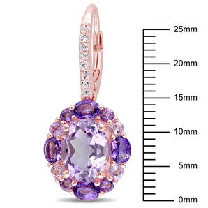 Ice Jewellery 5 1/2 CT TW Amethyst, White Topaz And Rose De France Floral Leverback Earrings In Rose Plated Sterling Silver - 75000005961 | Ice Jewellery Australia