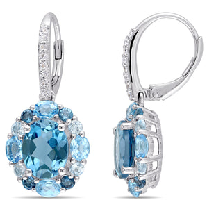 Ice Jewellery 7 7/8 CT TW London, Swiss, Sky Blue And White Topaz Leverback Floral Earrings In Sterling Silver - 75000005960 | Ice Jewellery Australia
