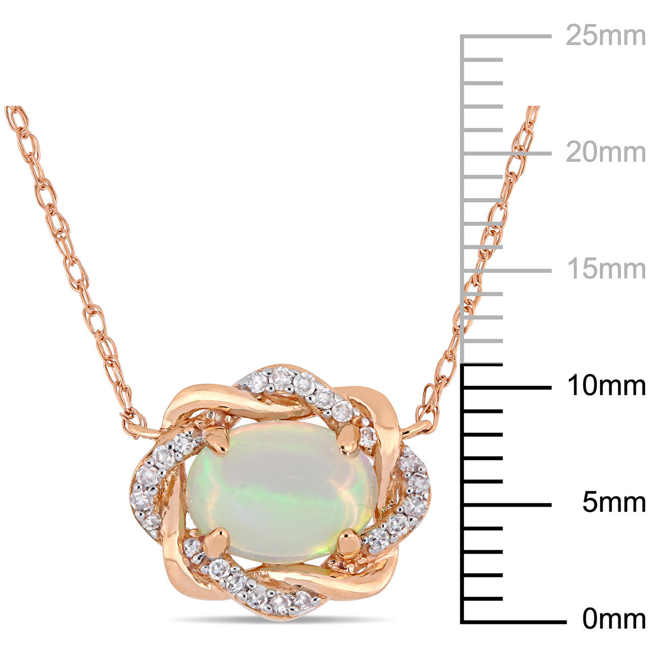 Ice Jewellery 3/4 CT TW Ethiopian Blue Opal And 1/10 CT TW Diamond Interlaced Halo Necklace In 10K Rose Gold - 75000006001 | Ice Jewellery Australia