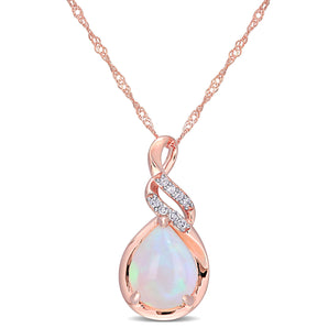 Ice Jewellery 2 CT TW Ethiopian Blue-Opal And Diamond-Accent Twist Pendant With Chain In 10K Rose Gold - 75000006059 | Ice Jewellery Australia