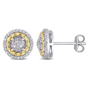 Ice Jewellery 1/4 CT TW Diamond Rope Design Halo Stud Earrings In White And Yellow Plated Sterling Silver - 75000006064 | Ice Jewellery Australia