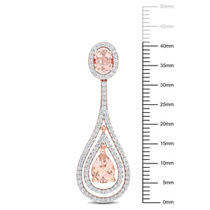 Ice Jewellery 2 4/5 CT Oval And Pear Shape Morganite & 1 CT Diamond Halo Teardrop Earrings In 14K Rose Gold - 75000006117 | Ice Jewellery Australia