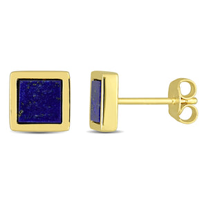 Ice Jewellery 1 CT  Lapis Square Stud Men's Earrings In Yellow Plated Sterling Silver - 75000006417 | Ice Jewellery Australia