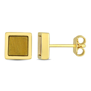 Ice Jewellery 1 CT Tiger Eye Square Stud Men's Earrings In Yellow Plated Sterling Silver - 75000006420 | Ice Jewellery Australia