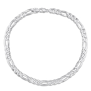 Ice Jewellery 12.3 MM Flat Figaro Chain Necklace In 18K White Gold Plated Sterling Silver - 75000006255 | Ice Jewellery Australia