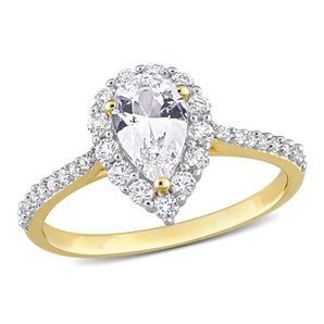 Ice Jewellery 1 7/8 CT TGW Created White Sapphire Halo Teardrop Ring In Yellow Gold - 75000006431 | Ice Jewellery Australia