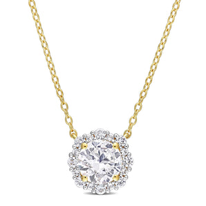 Ice Jewellery 1 7/8 CT TGW Created White Sapphire Halo Necklace in Yellow Gold - 75000006433 | Ice Jewellery Australia