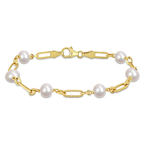 Ice Jewellery Cultured Freshwater Pearl Oval Link Bracelet Silver In 18K Yellow Gold Plated Sterling Silver -  75000006426 | Ice Jewellery Australia