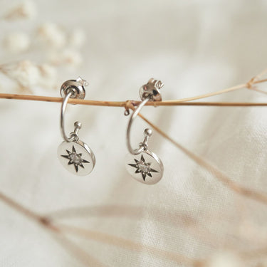 Georgini Stellar Lights Silver Drop Hoop Earrings - IE853W | Ice Jewellery Australia