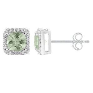 Ice Jewellery Green Amethyst Earrings with 0.15ct Diamonds in 9K White Gold | Ice Jewellery Australia